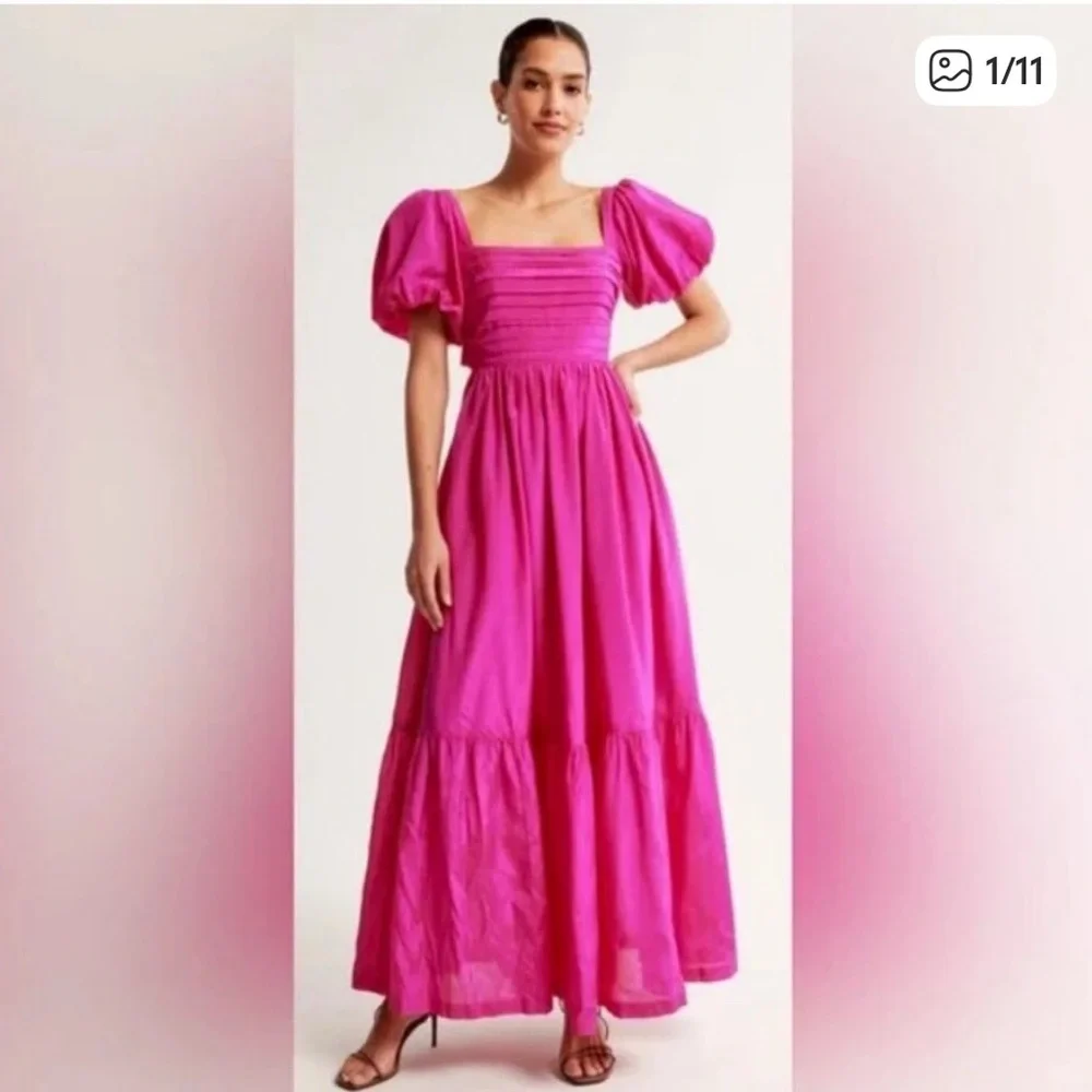 abercrombie pink dress NWT & Fitch Ruched Ruffle Puff Sleeve Mini Pink, XS Flattering maxi dress in our textured satin fabric Abercrombie & Fitch Dress Womens
